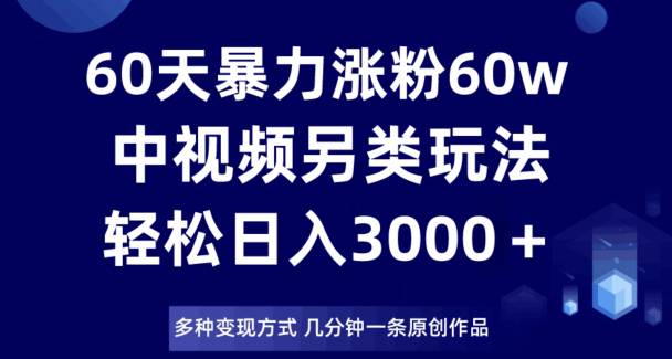 60天暴力涨粉60W，中视频另类玩法，日入3000＋，几分钟一条原创作品多种变现方式  第1张