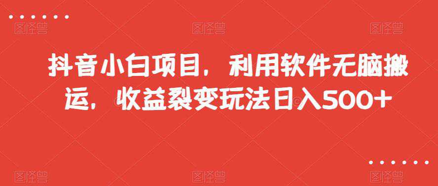 抖音小白项目，利用软件无脑搬运，收益裂变玩法日入500+  第1张